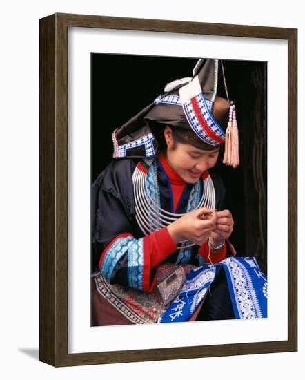 Tip-Top Miao Girl Doing Traditional Embroidery, China-Keren Su-Framed Photographic Print