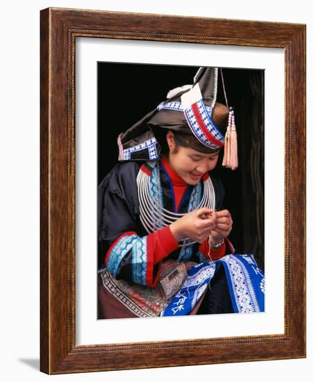 Tip-Top Miao Girl Doing Traditional Embroidery, China-Keren Su-Framed Photographic Print