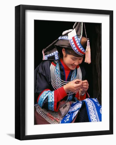 Tip-Top Miao Girl Doing Traditional Embroidery, China-Keren Su-Framed Photographic Print