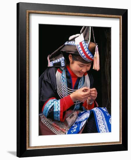 Tip-Top Miao Girl Doing Traditional Embroidery, China-Keren Su-Framed Photographic Print