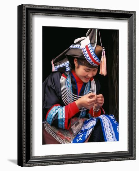 Tip-Top Miao Girl Doing Traditional Embroidery, China-Keren Su-Framed Photographic Print