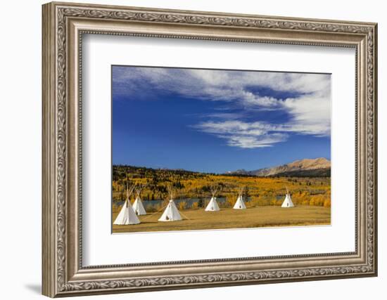 Tipis with Yellow Mountain, St. Mary, Montana, USA-Chuck Haney-Framed Photographic Print