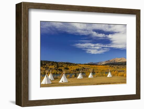 Tipis with Yellow Mountain, St. Mary, Montana, USA-Chuck Haney-Framed Photographic Print