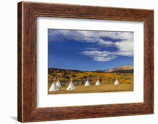 Tipis with Yellow Mountain, St. Mary, Montana, USA-Chuck Haney-Framed Photographic Print