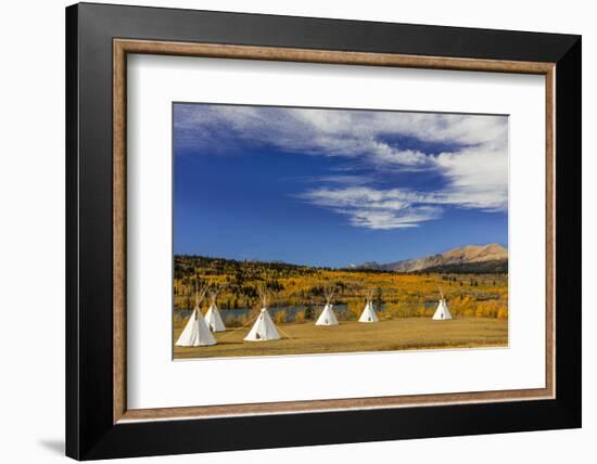 Tipis with Yellow Mountain, St. Mary, Montana, USA-Chuck Haney-Framed Photographic Print