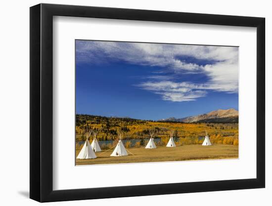 Tipis with Yellow Mountain, St. Mary, Montana, USA-Chuck Haney-Framed Photographic Print