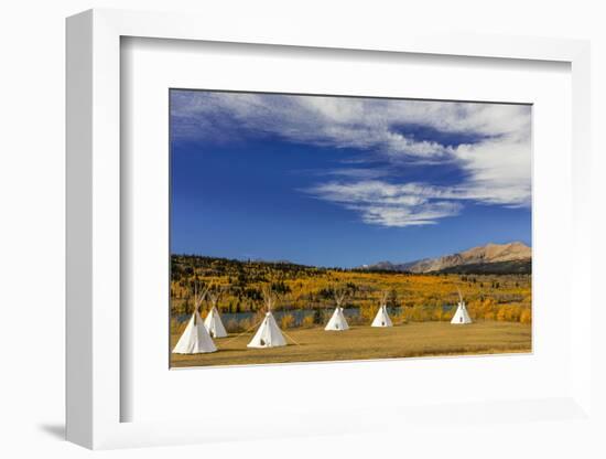 Tipis with Yellow Mountain, St. Mary, Montana, USA-Chuck Haney-Framed Photographic Print