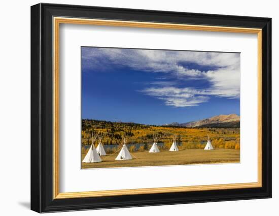 Tipis with Yellow Mountain, St. Mary, Montana, USA-Chuck Haney-Framed Photographic Print