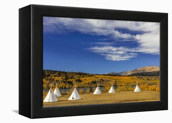 Tipis with Yellow Mountain, St. Mary, Montana, USA-Chuck Haney-Framed Premier Image Canvas