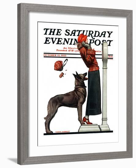 "Tipping the Scales," Saturday Evening Post Cover, October 13, 1923-Joseph Farrelly-Framed Giclee Print