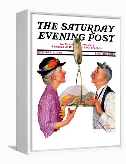 "Tipping the Scales," Saturday Evening Post Cover, October 3,1936-Leslie Thrasher-Framed Premier Image Canvas