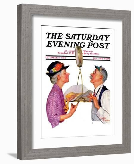 "Tipping the Scales," Saturday Evening Post Cover, October 3,1936-Leslie Thrasher-Framed Giclee Print