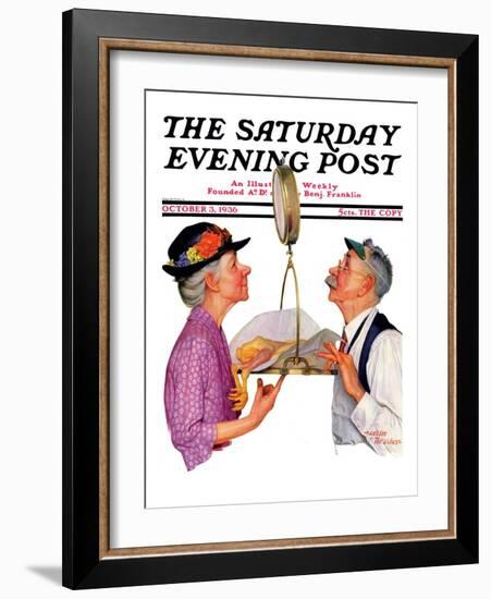 "Tipping the Scales," Saturday Evening Post Cover, October 3,1936-Leslie Thrasher-Framed Giclee Print