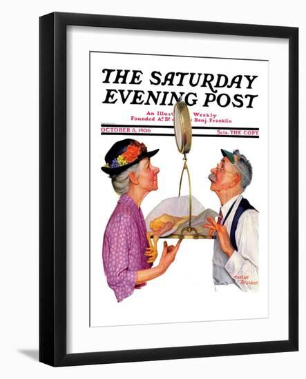"Tipping the Scales," Saturday Evening Post Cover, October 3,1936-Leslie Thrasher-Framed Giclee Print