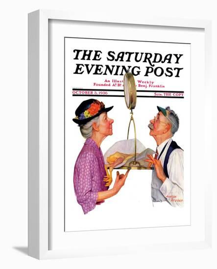 "Tipping the Scales," Saturday Evening Post Cover, October 3,1936-Leslie Thrasher-Framed Giclee Print