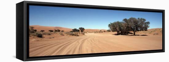 Tire Tracks in an Arid Landscape, Sossusvlei, Namib Desert, Namibia-null-Framed Premier Image Canvas