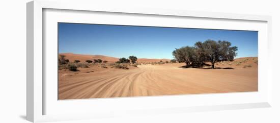 Tire Tracks in an Arid Landscape, Sossusvlei, Namib Desert, Namibia-null-Framed Photographic Print