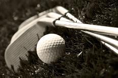 Black And White Photo Of Golf Clubs And A Golf Ball In Low Light For Contrast-tish1-Photographic Print