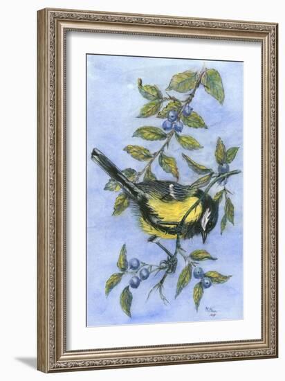 Tit in Blackthorn and Sloe-Nell Hill-Framed Giclee Print