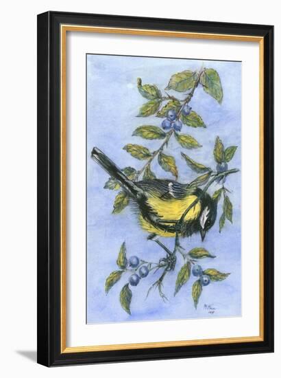 Tit in Blackthorn and Sloe-Nell Hill-Framed Giclee Print