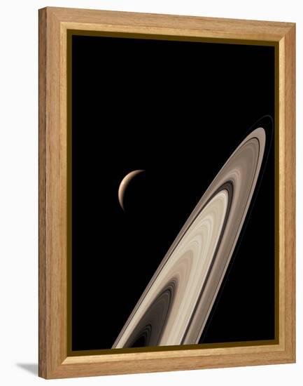 Titan's Lakes And Saturn's Rings-David Parker-Framed Premier Image Canvas