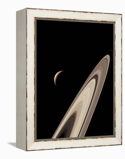 Titan's Lakes And Saturn's Rings-David Parker-Framed Premier Image Canvas