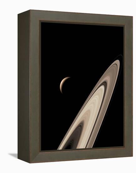 Titan's Lakes And Saturn's Rings-David Parker-Framed Premier Image Canvas