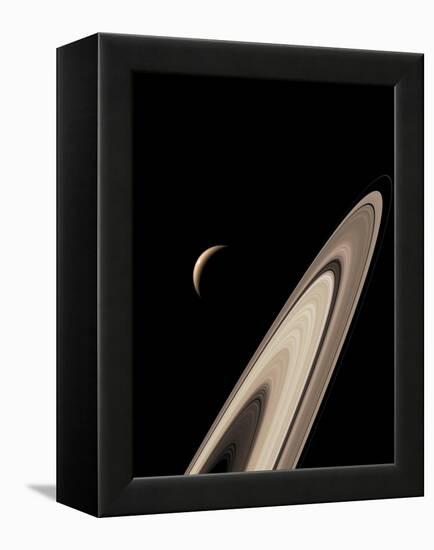 Titan's Lakes And Saturn's Rings-David Parker-Framed Premier Image Canvas