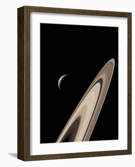 Titan's Lakes And Saturn's Rings-David Parker-Framed Photographic Print