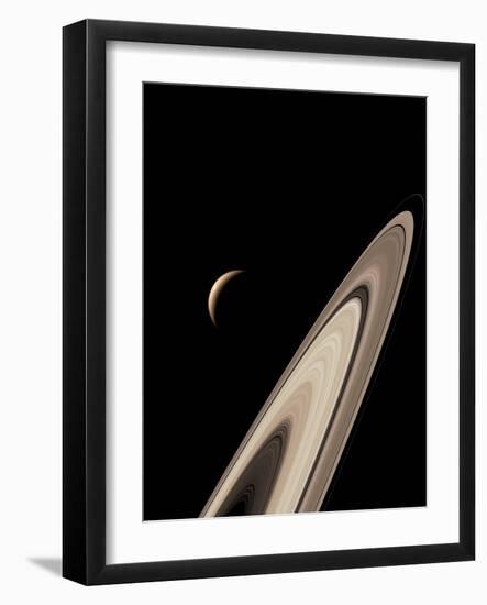 Titan's Lakes And Saturn's Rings-David Parker-Framed Photographic Print