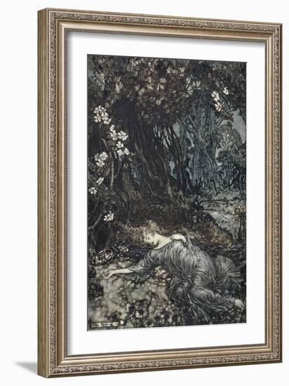 Titania Lying Asleep, Illustration from 'Midsummer Nights Dream' by William Shakespeare, 1908-Arthur Rackham-Framed Giclee Print