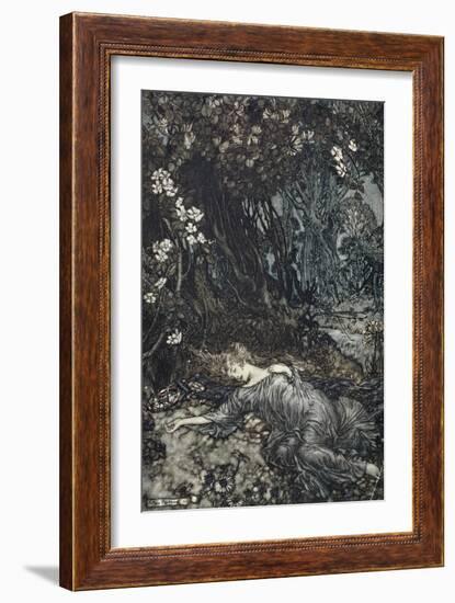 Titania Lying Asleep, Illustration from 'Midsummer Nights Dream' by William Shakespeare, 1908-Arthur Rackham-Framed Giclee Print