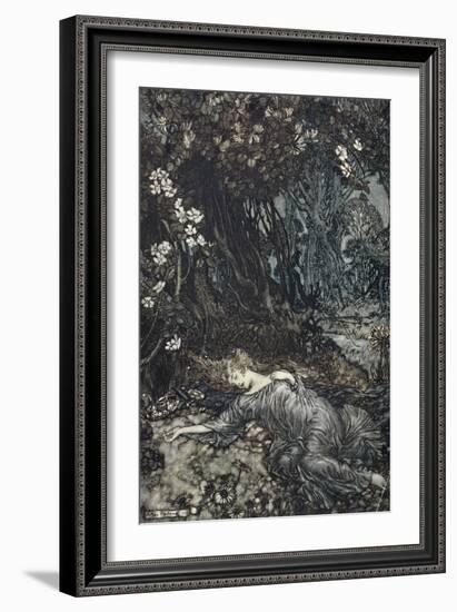 Titania Lying Asleep, Illustration from 'Midsummer Nights Dream' by William Shakespeare, 1908-Arthur Rackham-Framed Giclee Print