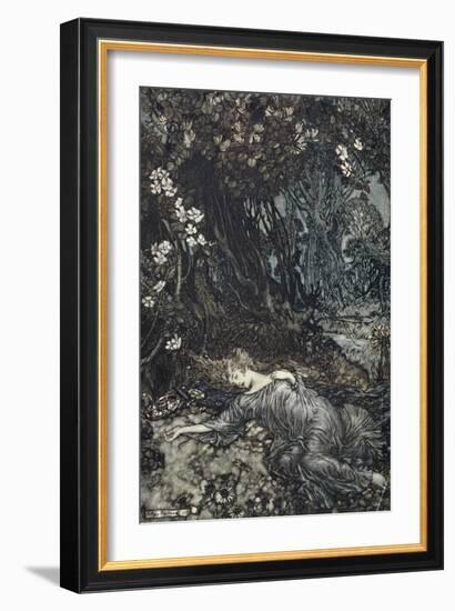 Titania Lying Asleep, Illustration from 'Midsummer Nights Dream' by William Shakespeare, 1908-Arthur Rackham-Framed Giclee Print