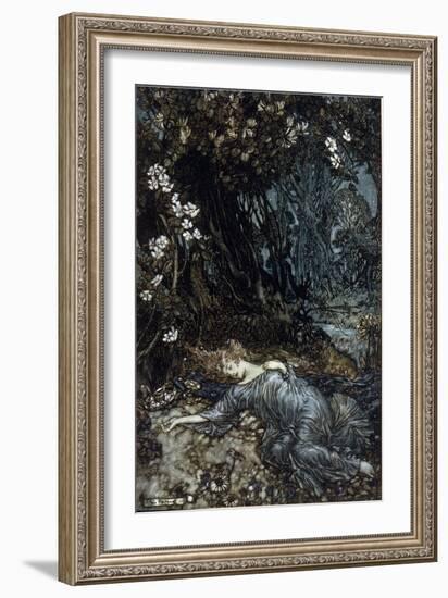 Titania the Queen of Fees is Sleeping. Illustration by Arthur RACKHAM (1867-1939) for the Dream of-Arthur Rackham-Framed Giclee Print