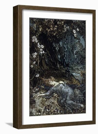 Titania the Queen of Fees is Sleeping. Illustration by Arthur RACKHAM (1867-1939) for the Dream of-Arthur Rackham-Framed Giclee Print