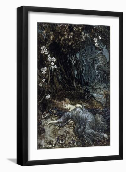 Titania the Queen of Fees is Sleeping. Illustration by Arthur RACKHAM (1867-1939) for the Dream of-Arthur Rackham-Framed Giclee Print