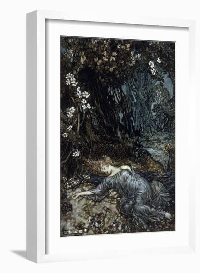 Titania the Queen of Fees is Sleeping. Illustration by Arthur RACKHAM (1867-1939) for the Dream of-Arthur Rackham-Framed Giclee Print