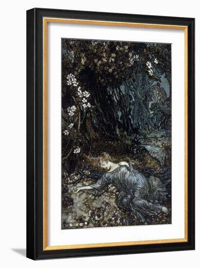 Titania the Queen of Fees is Sleeping. Illustration by Arthur RACKHAM (1867-1939) for the Dream of-Arthur Rackham-Framed Giclee Print