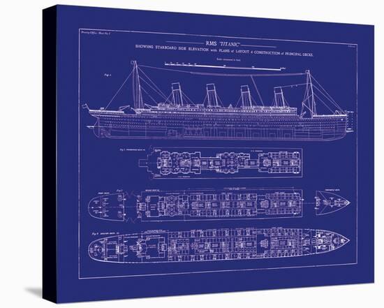 Titanic Blueprint I-The Vintage Collection-Framed Stretched Canvas