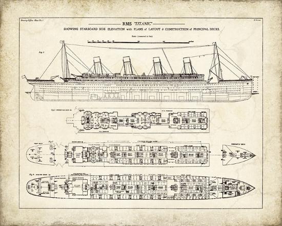 Titanic Blueprint Vintage I Giclee Print By The Collection Titanic Blueprint Vintage I Giclee Print By The Collection Art Com