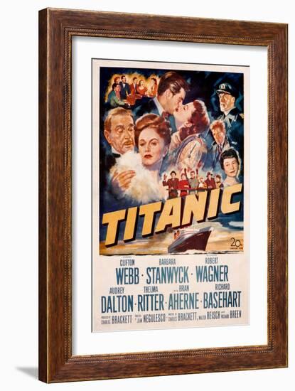 Titanic, Clifton Webb, Barbara Stanwyck, Robert Wagner, Audrey Dalton, Richard Basehart, 1953-null-Framed Art Print