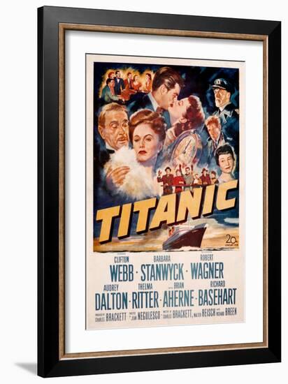 Titanic, Clifton Webb, Barbara Stanwyck, Robert Wagner, Audrey Dalton, Richard Basehart, 1953-null-Framed Art Print