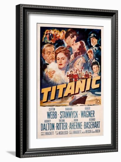 Titanic, Clifton Webb, Barbara Stanwyck, Robert Wagner, Audrey Dalton, Richard Basehart, 1953-null-Framed Art Print