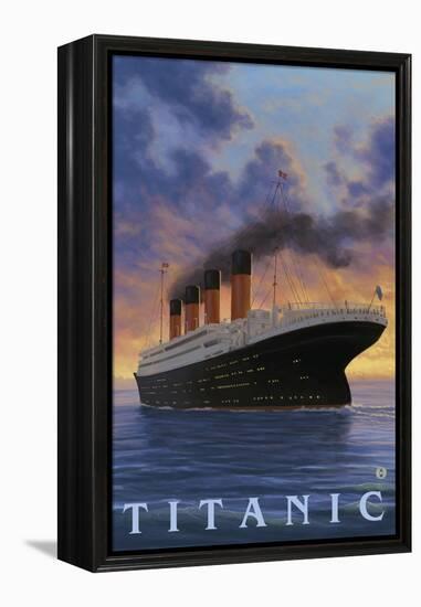 Titanic Scene - White Star Line-Lantern Press-Framed Stretched Canvas