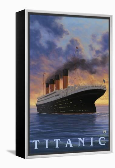 Titanic Scene - White Star Line-Lantern Press-Framed Stretched Canvas