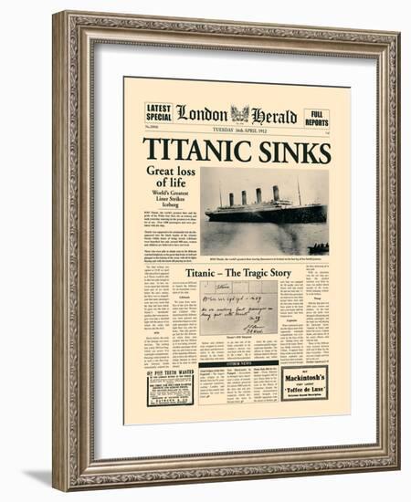 Titanic Sinks-The Vintage Collection-Framed Art Print