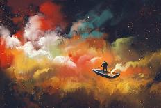 Man on a Boat in the Outer Space with Colorful Cloud,Illustration-Tithi Luadthong-Art Print