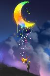 Kid Watering a Big Light Bulb on Dark Background ,Concept for Creative,Illustration Painting-Tithi Luadthong-Art Print