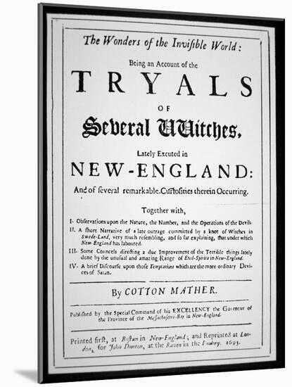 Title-Page of a Witch Hunt Pamphlet by Cotton Mather Published in 1693 (Print)-American-Mounted Giclee Print